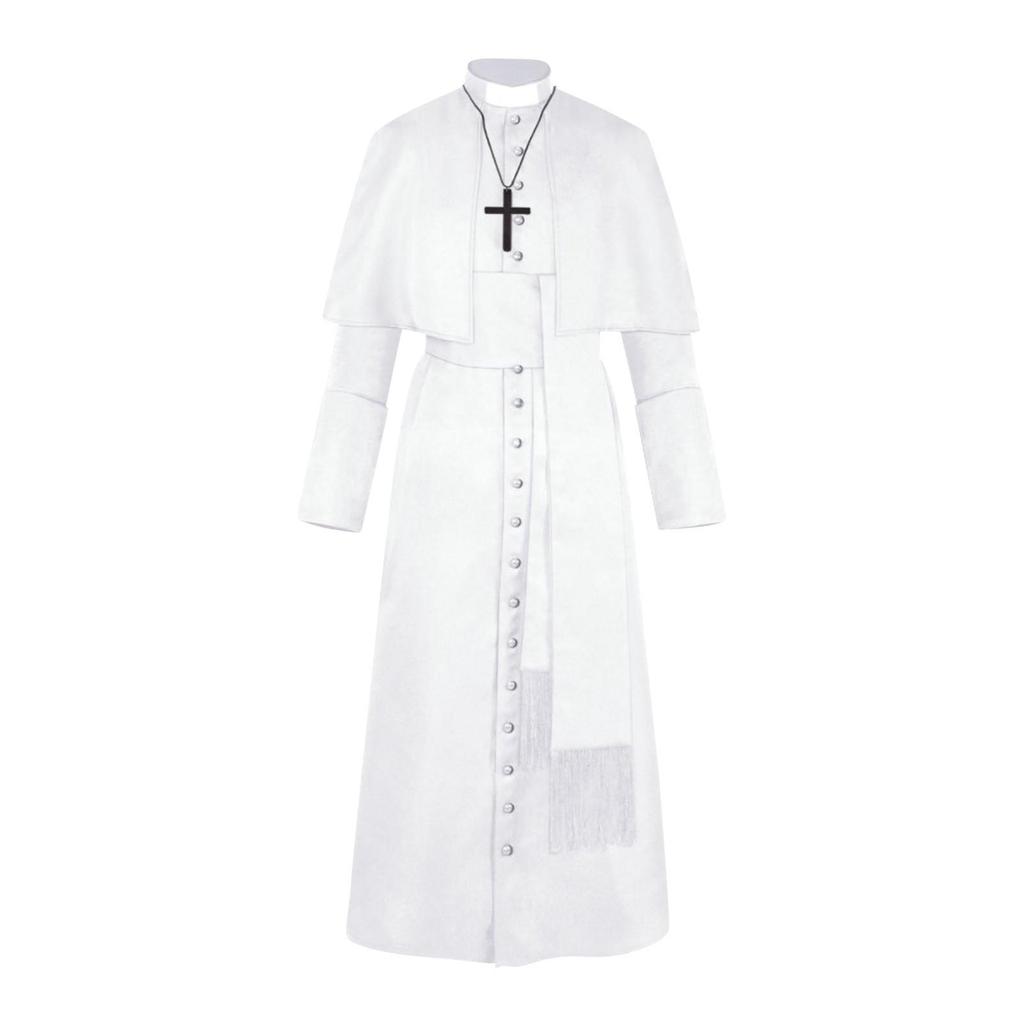 Einfarbiges Priester-Cosplay-Kostüm für Halloween, Priester, mittelalterliches Retro-Cosplay-Kostüm