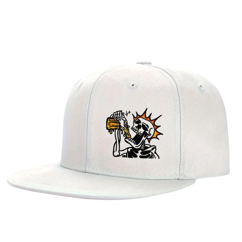 Skeleton Drinking Beer Snapback Cap Polyester Flat Brim Hat Casual Cool Graphic Baseball Cap Unisex Adult