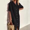 Elegant Lässig Locker Kurzarm Langes Hemdkleid Mode Revers Damen Übergröße Einfache Sommer Bürokleider Weiblich Einfarbig Damenbekleidung