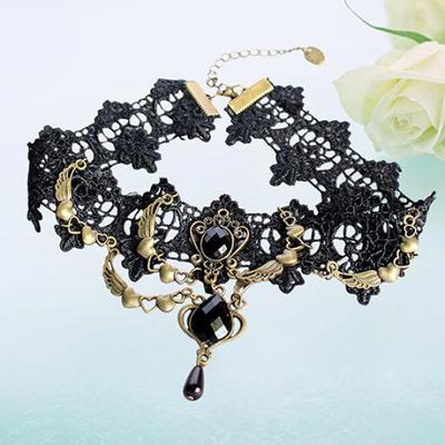 Dámský vintage gotický steampunk choker krajkový náhrdelník s límcem se slzami ve tvaru srdce