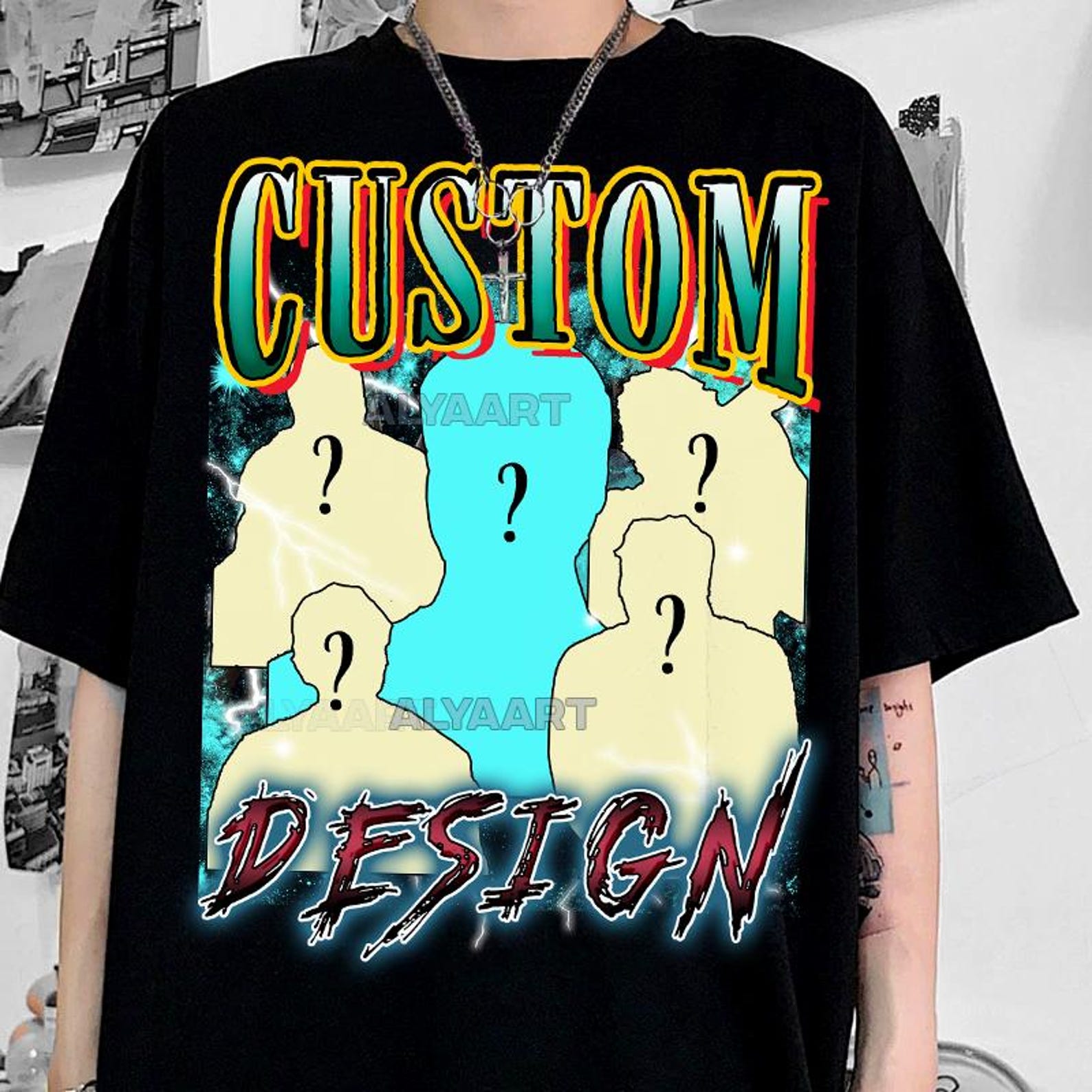 Custom Bootleg Portrait T-Shirt: Unisex Graphic Tee, Metal Style 4XL