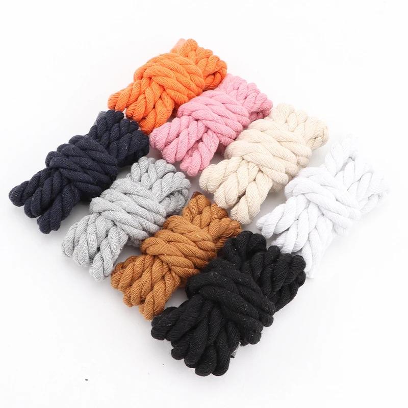 Quality Round Shoelaces Hand-woven 0.8CM Shoelace Three-strand Cotton Rope Solid Color Bold Cotton Twist Decoration Shoe Laces
