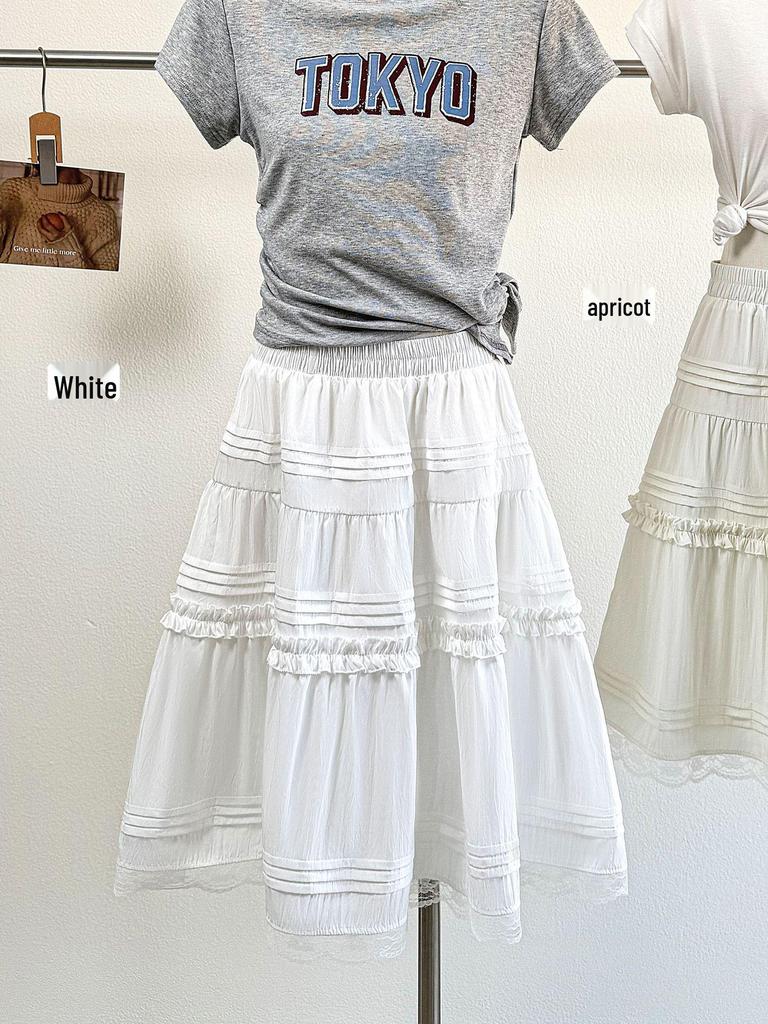 2026 Spring/Summer Black Trim High Waist A-line Layered Petite Skirt