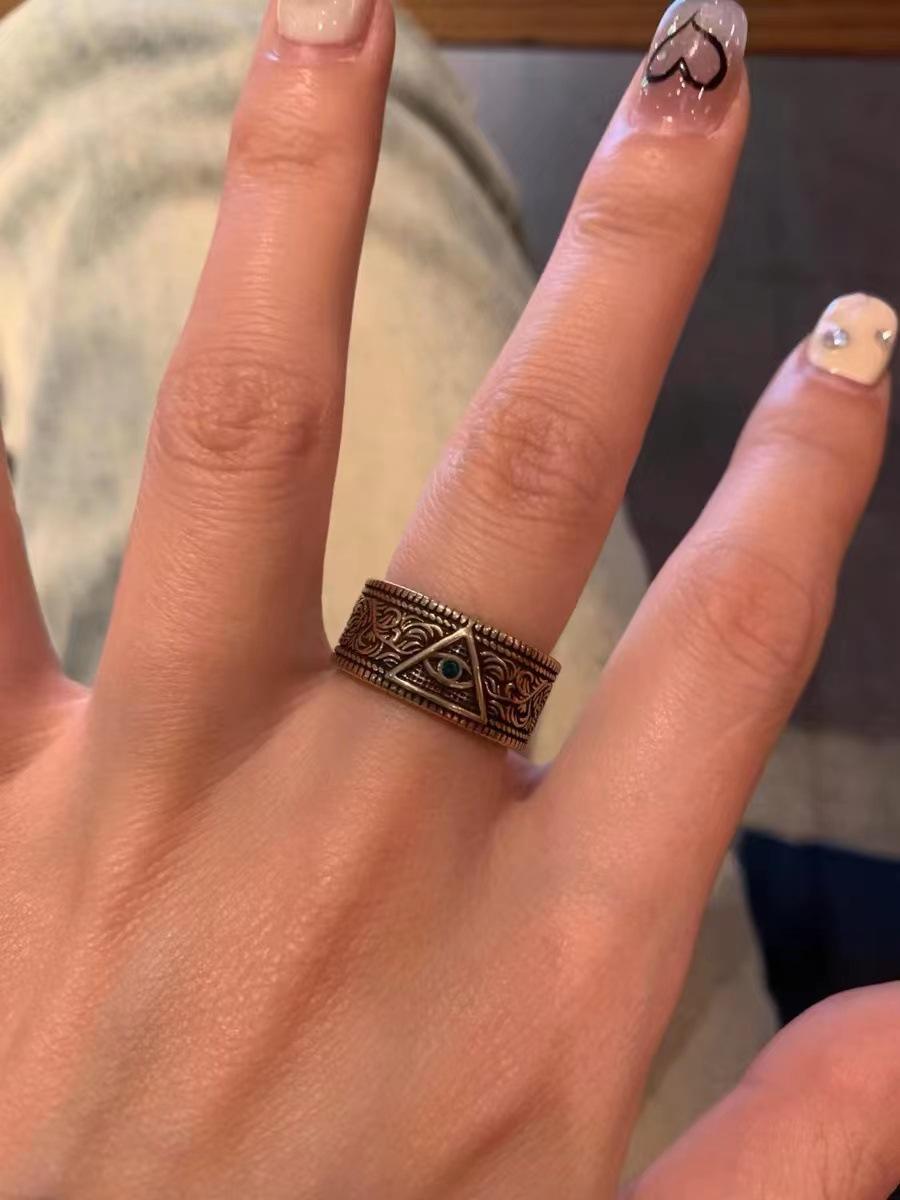 

Retro Geometry Stainless Steel Bronze Color Relief Devil s Eye Square Heart-shaped Blue Zircon Open Rings for Women Men Jewelry resizable