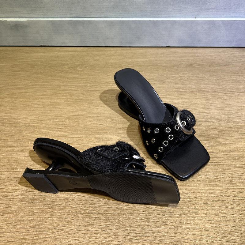 Women High Heels Sandals Leopard Buckle Strange Style Slippers Square Toe Slip on Sexy Shoes Women Summer New Dress Party Shoes