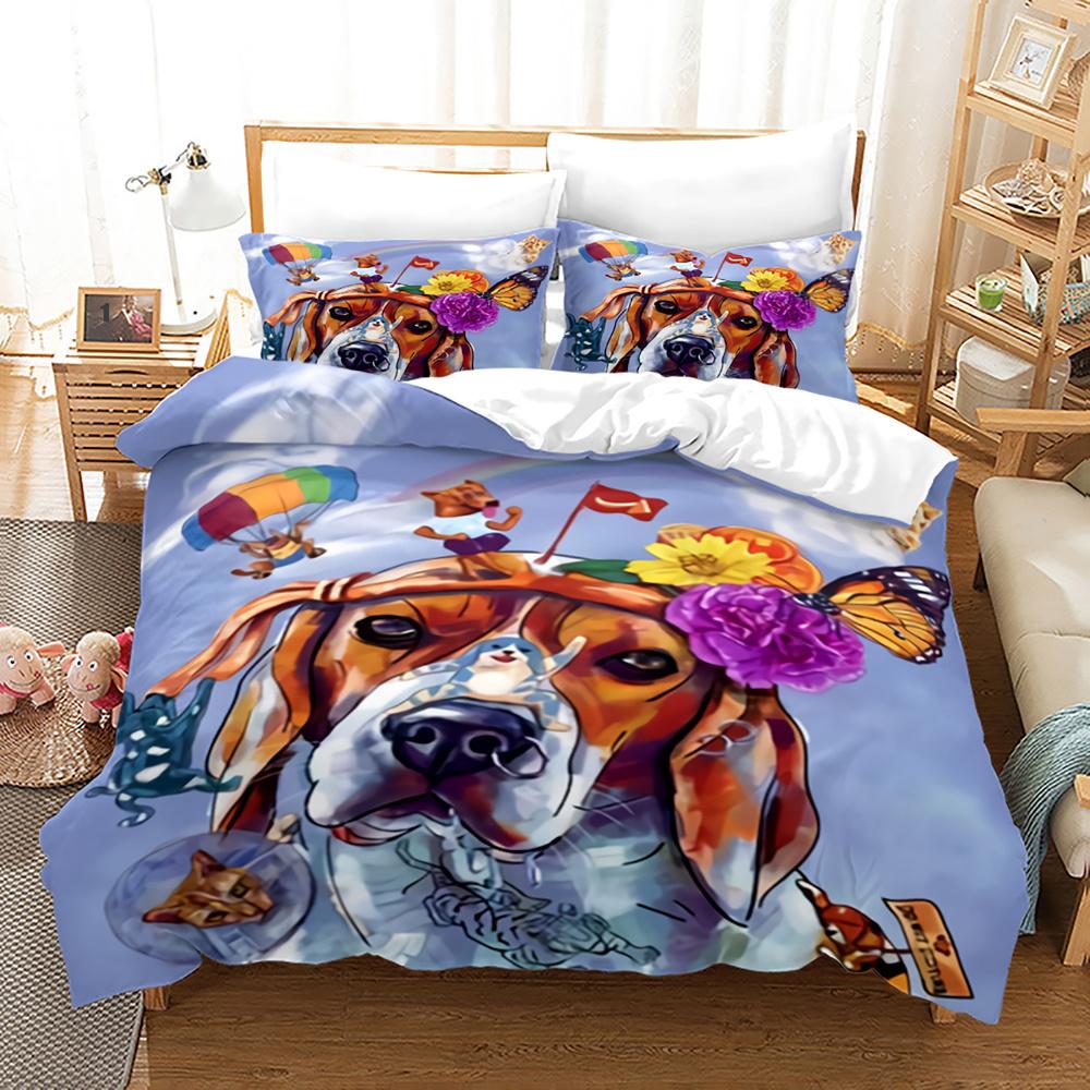 Cartoon Dog King Queen Duvet Cover Lovely Illustrated Pet Puppy Bedding Set  Animal Quilt Cover 2/3pcs Polyester Comforter Cover