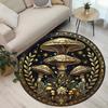 Fashion Golden Mushroom Pattern Round Rug, Non-Slip Washable Anti-Shedding Carpet for Living Room Bedroom Office Decor