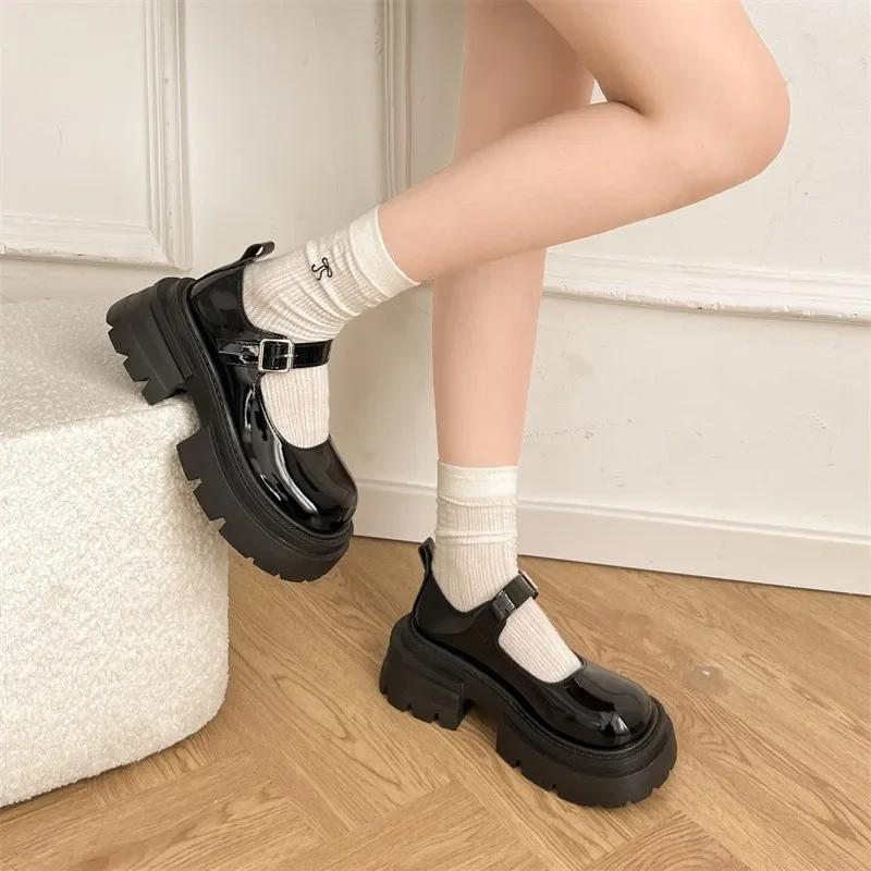 

Модная элегантная женская обувь на каблуке Новая мода Мэри Джейн Туфли-лодочки на высоком каблуке с ремешком на пряжке Платформа Круглый носок Повседневные офисные туфли 40