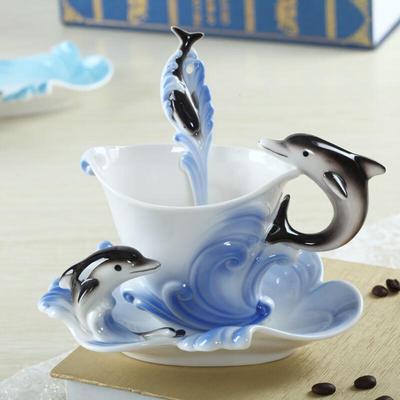 Shangqi Dolphin Enamel Coffee Mug