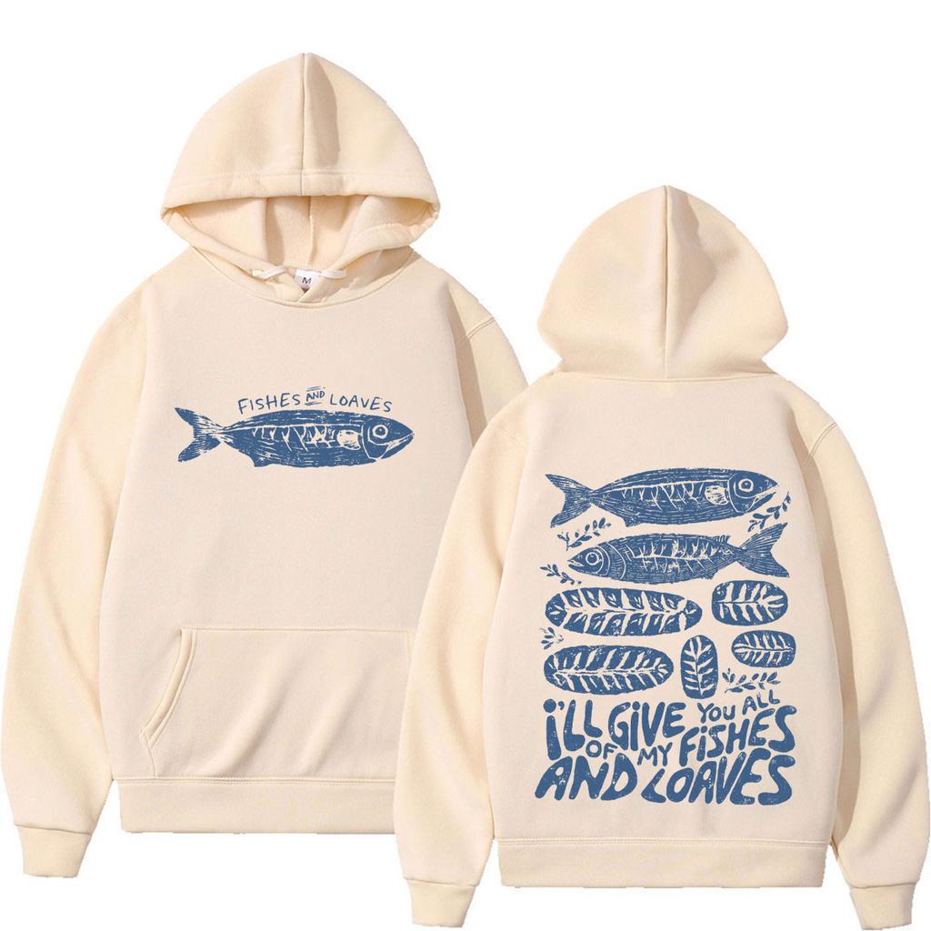 Hoodie with Bible Verse Faith Based Graphic Funny Fish Meme Hoodies Men Women Vintage Winter Pullover