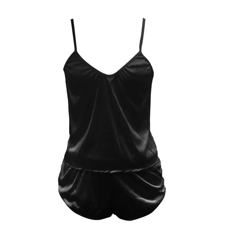 

Комплект майки с V-образным вырезом и шорт без рукавов V-образный вырез Бретельки-спагетти Без рукавов Костюм с шортами Black 3XL