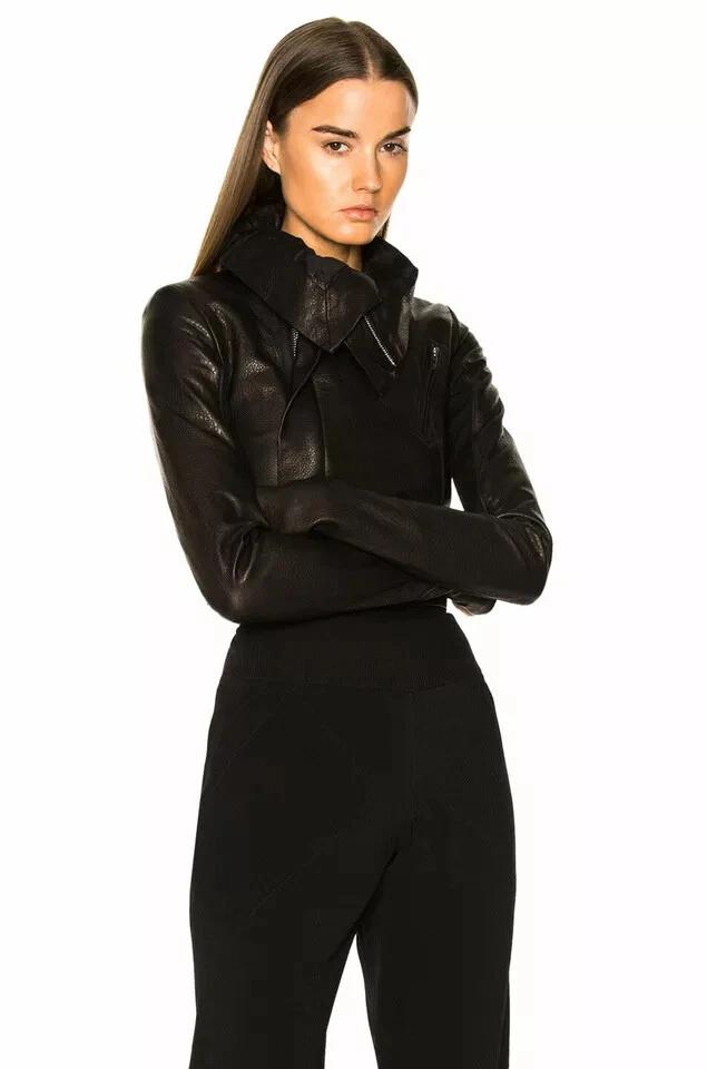 Jacket Handmade Biker Casual Wear New Women's Black Fashionable Crop Real Leather