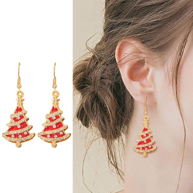 Holiday Rhinestones Christmas Earrings Lightweight Alloy Construction Ear Studs Red/Green Party Jewelry Gift