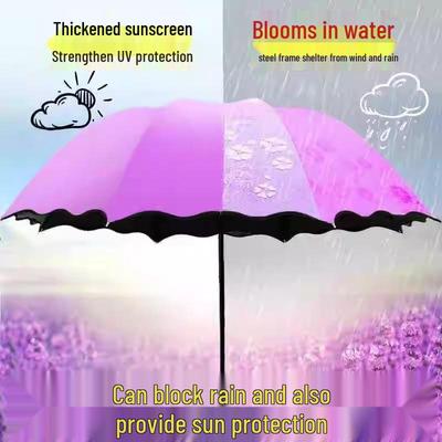 Parasol Negro de Vinilo Bloqueador de UV Activado por Agua para Sol y Lluvia - Diseño Compacto de Tres Pliegues
