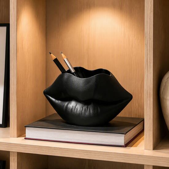 Modern Home Office Decor Lip Shaped Storage Holder, 3D Printed Red Sculpture Vase, Artistic Unique Desk Stationery Holder Desktop Organizer for