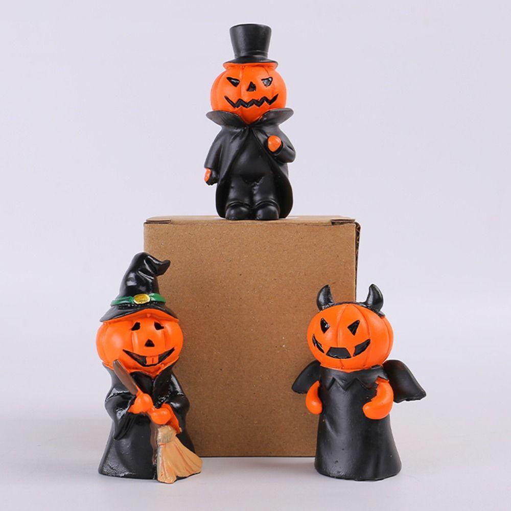 3Pcs/Set Durable Pumpkin Wizard Statue Craft Halloween Ornament Home Decor