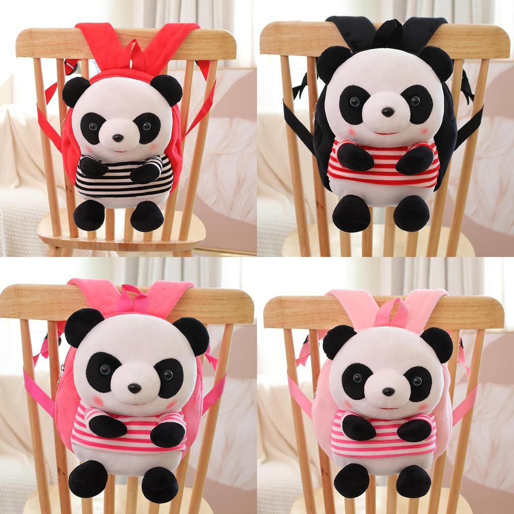 Cute Panda Cartoon Kids Backpack With Short Plush Material For School And Travel