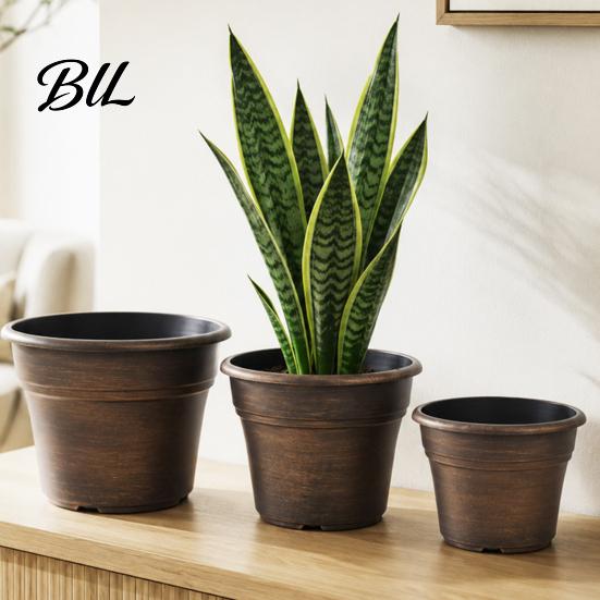 Planters for Flowers Retro Flower Pot with Saucer, Bronze Finish Plant Drainage Holes, Pots Succulents Breathable Thickened Plastic Planter