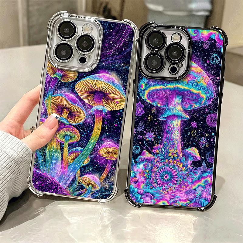 Weird Psychedelic Mushroom Plating Phone Case For Iphone 16 17 Pro Max Air 16E 14 15 Plus 12 13 Mini Anti-Fall Airabag Cover
