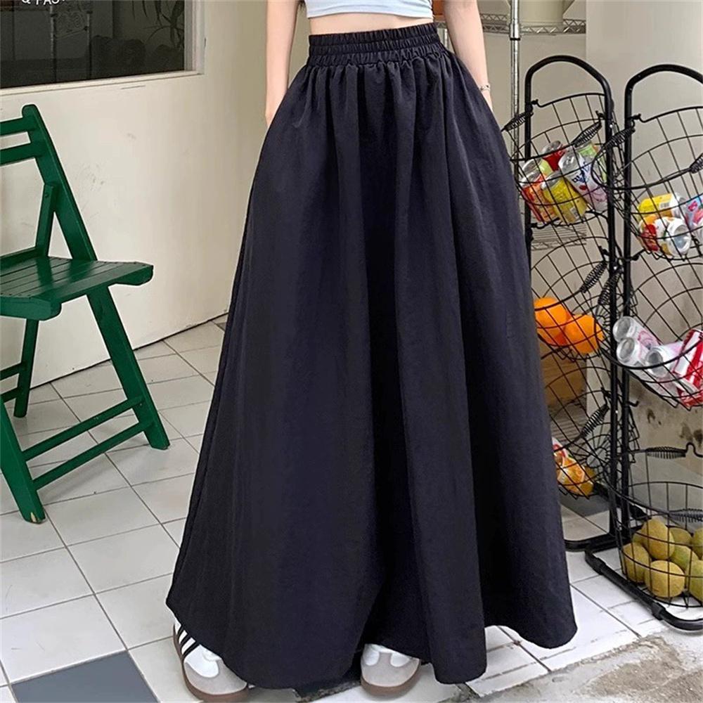 Damen Retro Taschen A-Linie Langer Rock Damen Lässig Locker Elastisch Hoher Bund Midi Rock Frühling Sommer Damen Schirmrock