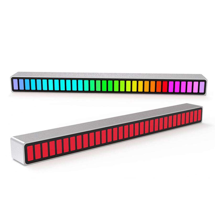 Car Sound Control Rechargeable Light RGB Voice-Activated Music Rhythm Ambient Light with 32 LED 18 Colors Car Home Decoration Lamp