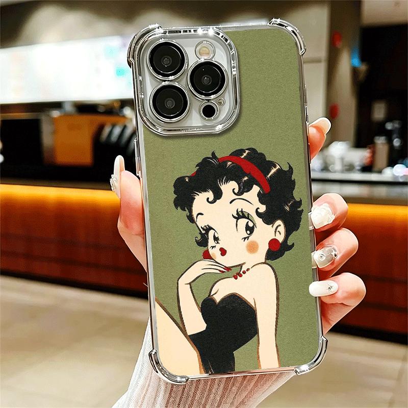 B-Bettys B-Boops Girl Plating Phone Case For Iphone 16 17 Pro Max Air 16E 14 15 Plus 12 13 Mini Anti-Fall Airabag Cover