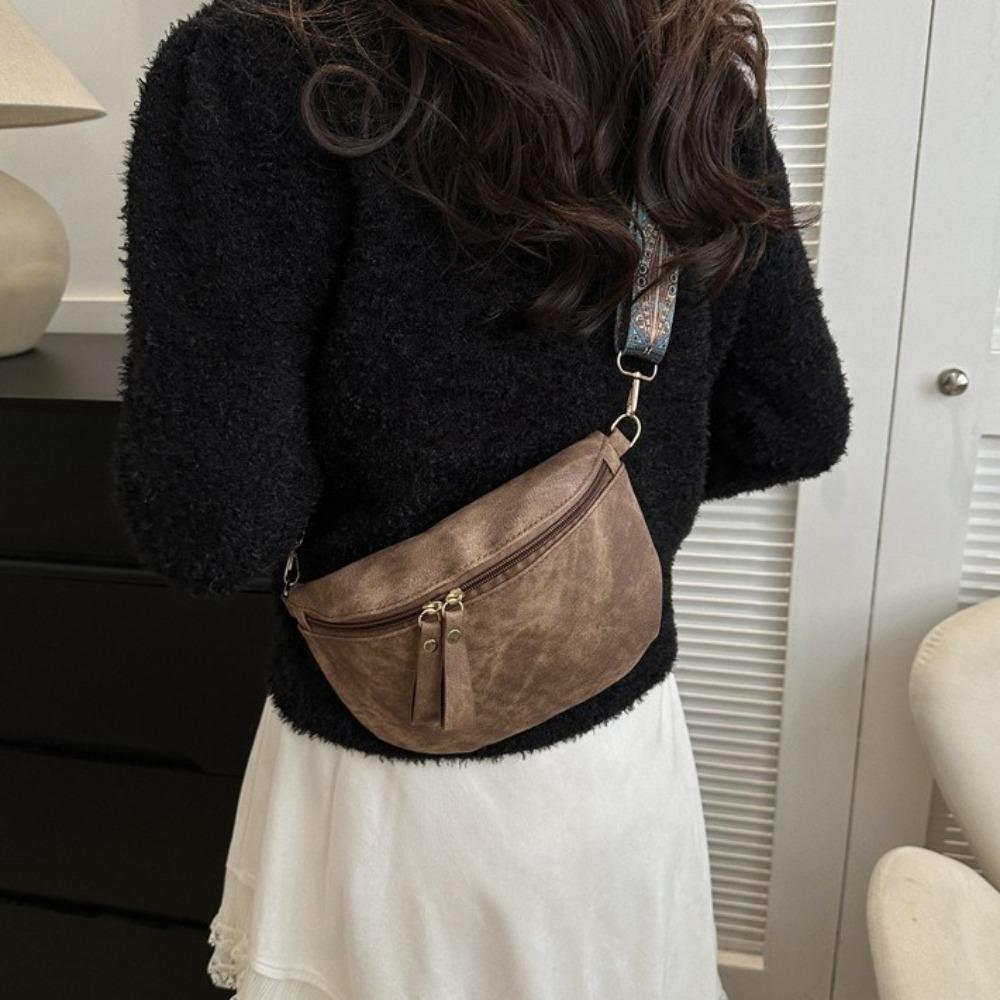 Dumpling Shape PU Leather Waist Bag Zipper Women Crossbody Bag Simple Chest Bag Travel