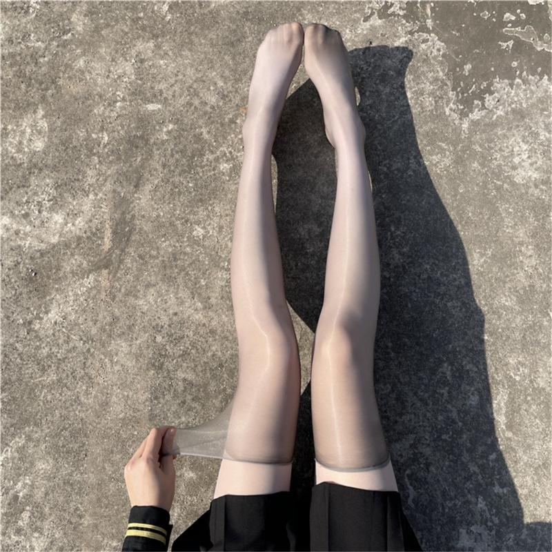 Women Shiny Ultra-Thin Silky Thigh High Stockings Sexy Oily Bright Shimmery Over Knee Long Socks Glossy Hosiery Clubwear