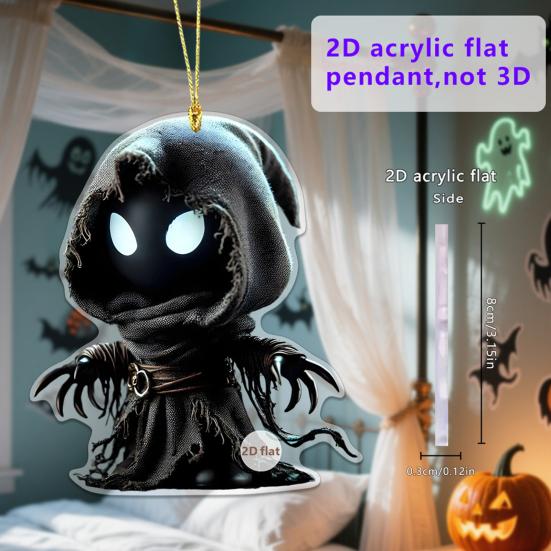 Cloak Skeleton Man Pendant 2D Flat Acrylic Bag Charm Car Rearview Mirror Ornament Halloween Christmas Tree Decoration