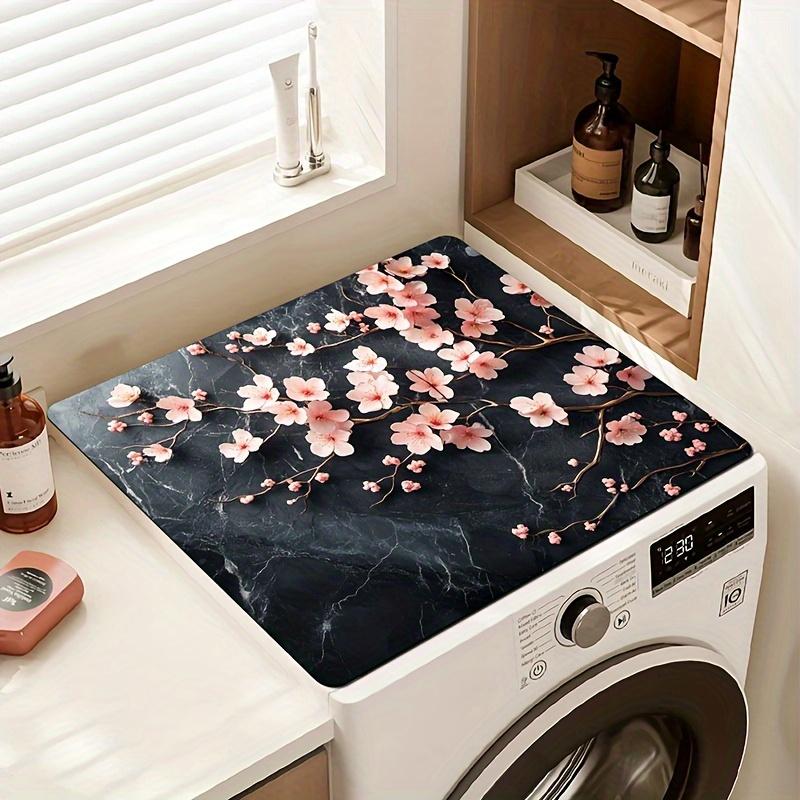 1pc  Marble-Style Washing Machine Cover with Cherry Blossom Design - Durable, Easy-Clean Mat for Washing Machines & Dryers