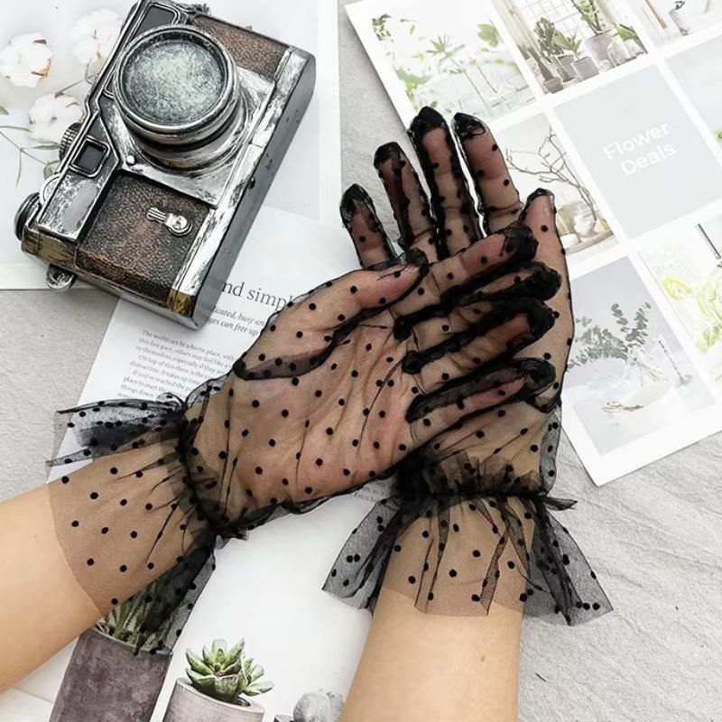 Sexy Transparentes Dot Print Black White Mesh Tulle Glovespring Summer Thin Short Glove Club Prom Party Dancing Dress Glove