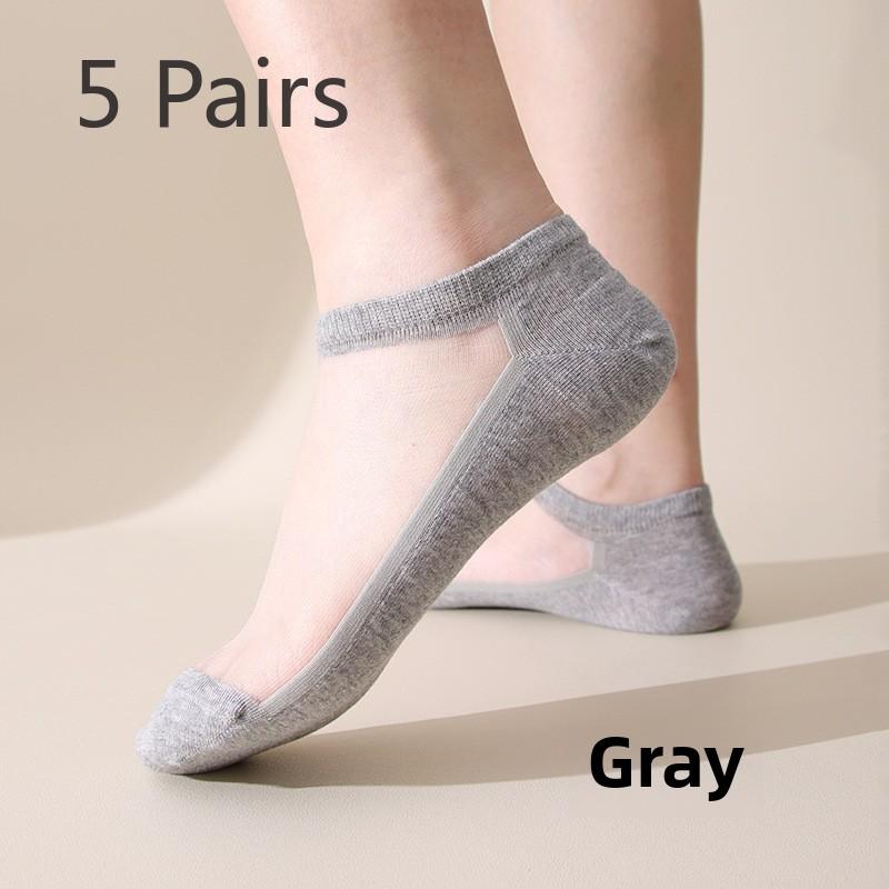 5 Pairs Socks Women Spring and Summer Crystal Stockings Boneless Breathable Crystal Stockings Invisible Socks