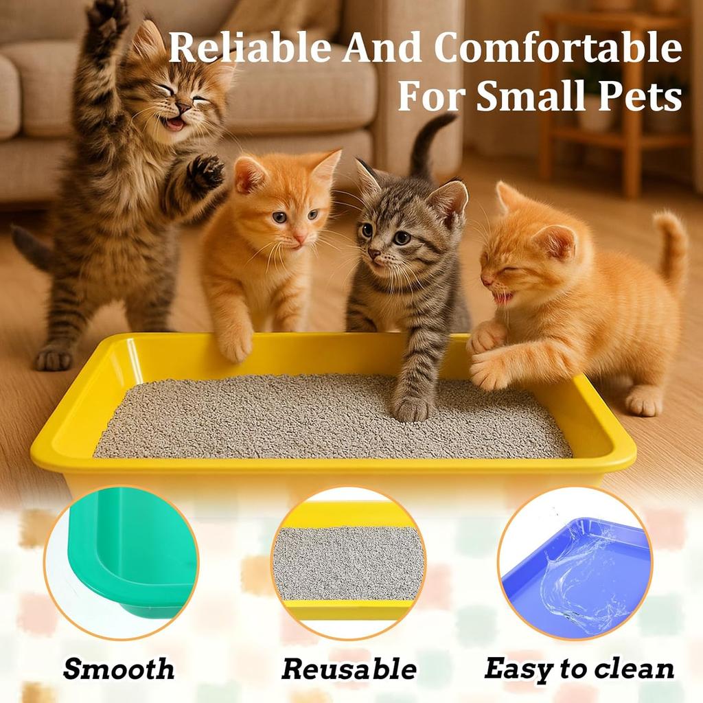 Multicolor Kitten Litter Box, 4 PCS Portable Open Tray for Small & Senior Cats, Waterproof Plastic Travel Litter Pan, 15.2x12x1.