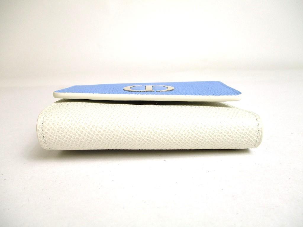 Authentic Christian Dior Montaigne Light Blue Pearl White Leather Trifold Wallet #a450  Refurbished