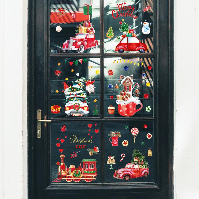 Static Christmas Sticker Showcase Windows Glass Door Sticker Car Snowflake Santa Christmas
