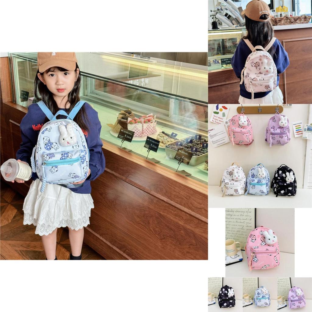 Cute Rabbit Printed Canvas Backpack For Kids With Lightweight Design For School Use