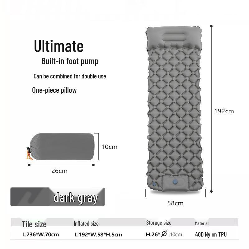 Lightweight Inflatable Sleeping Pad with Foot-Pump, 600g, Moisture-Proof Camping Nap Mat - Color L18