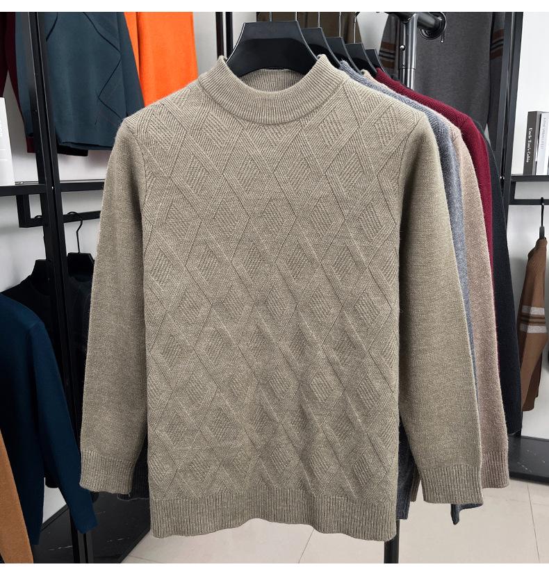High-End Fashion Wool Pullover for Middle-Aged and Elderly Men - Thick, Warm Knit Sweater