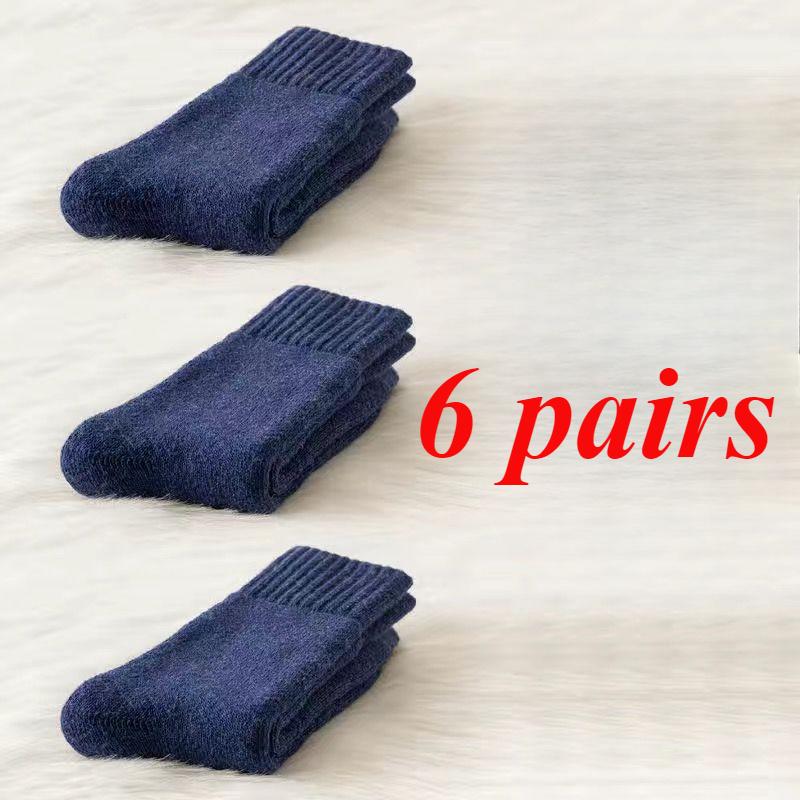 6 perechi de șosete calde de lână pentru bărbați de iarnă, groase, de înaltă calitate, Harajuku, retro, zăpadă, casual, de cașmir