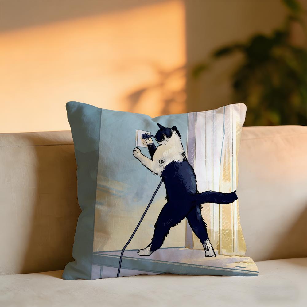 Mischievous Cat Cushion Cover Cozy Velvet Throw PillowSoft Warm Cushion For Sofa Bed