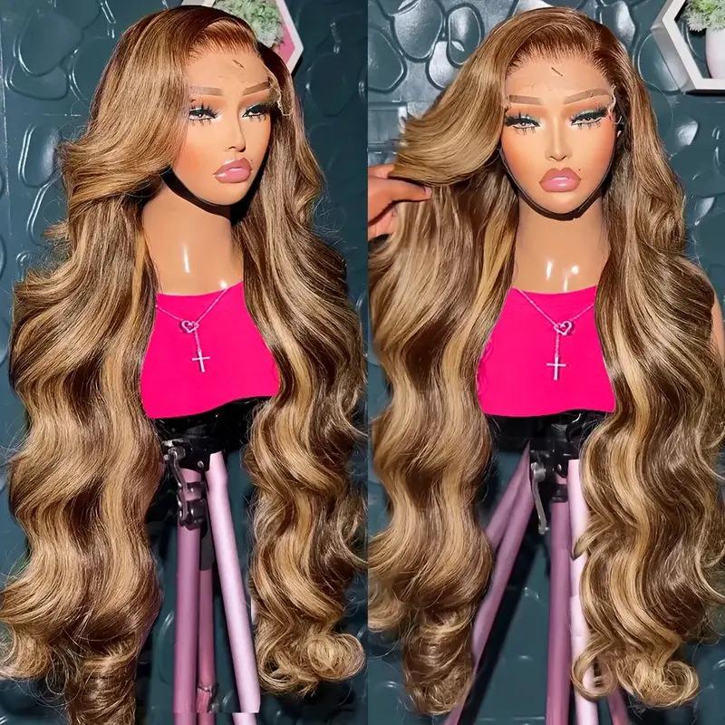 European & American Fashion: Highlighted Long Curly Lace Front Wig with Big Wave Style