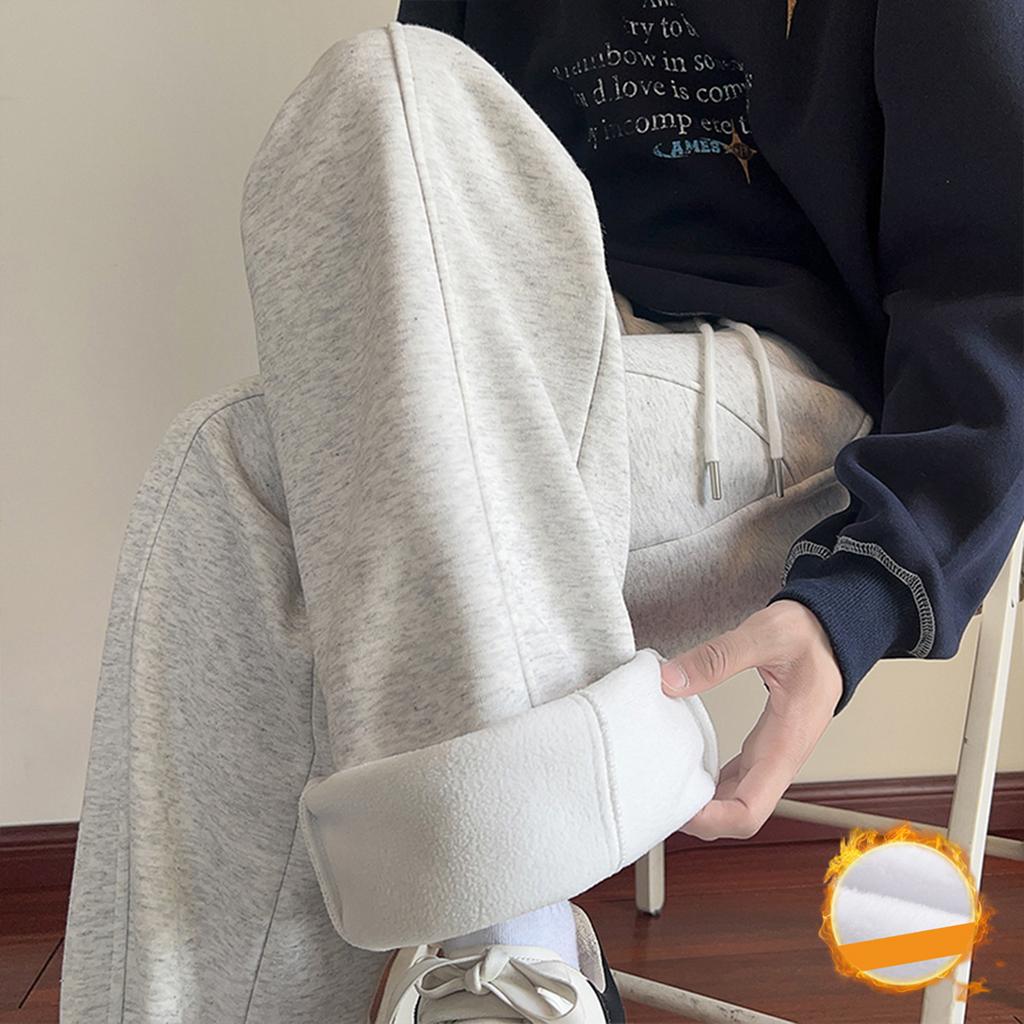 Men's Solid Color Loose Wide Leg Fleece Sweatpants Men's Casual Fashion Fleece Sweatpants