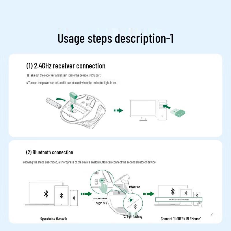 UGREEN MU008 Ergonomic Vertical Dual-Mode Wireless Mouse