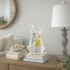 Wood Grain Resin Rabbit Figurines Simulation Design Bunny Couple Statue  Home Decoration
