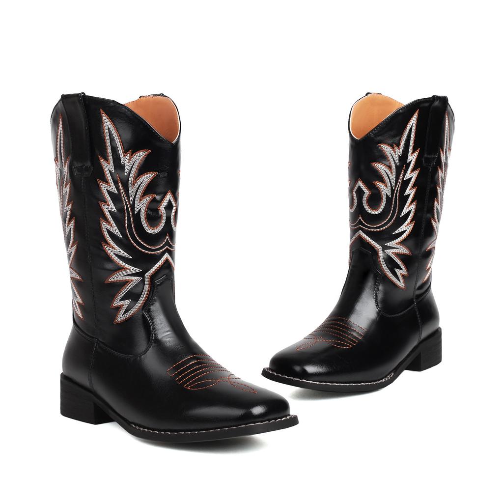 Skinny thick heel medium heel Martin boots  autumn new British style embroidered retro western cowboy boots short boots
