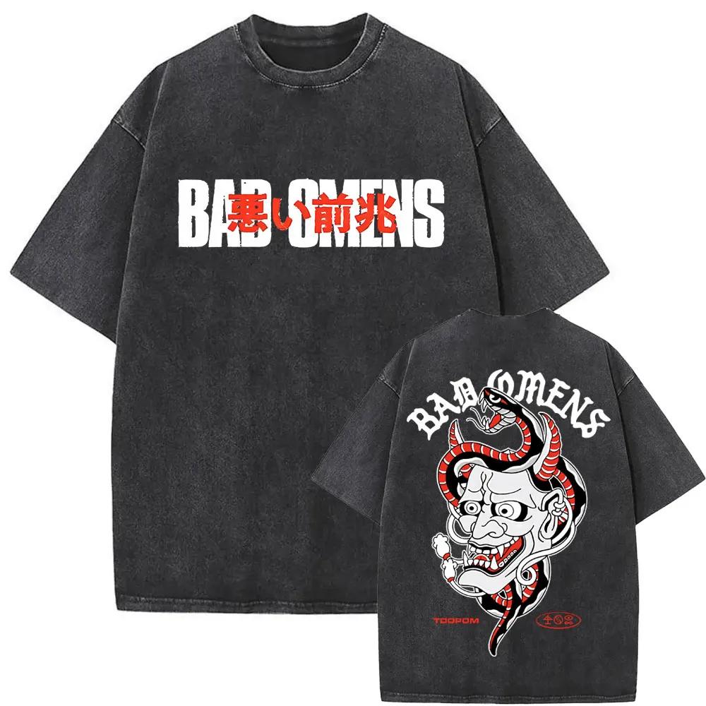 Washed Vintage Bad Omens T-Shirt Fun Moth Pattern T-Shirt Women's Fashion Casual Hip Hop Streetwear T-Shirt Women's