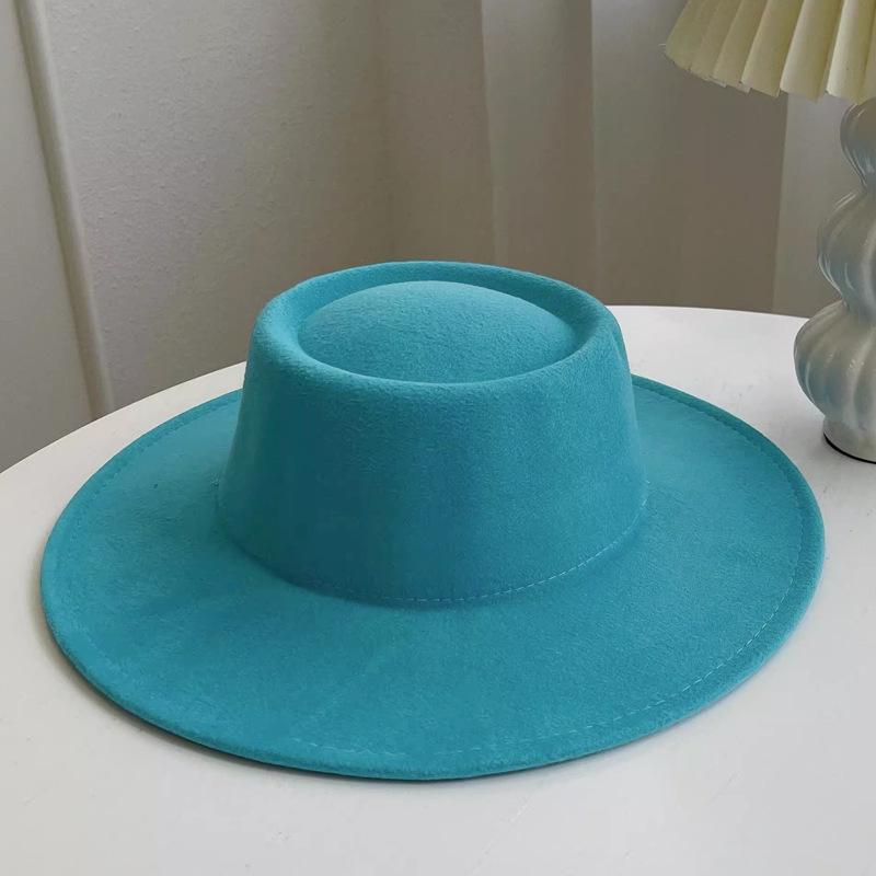 British Style Faux Wool Fedora Hat for Women - Autumn/Winter Hepburn Look with Small Face Effect and Dented Top