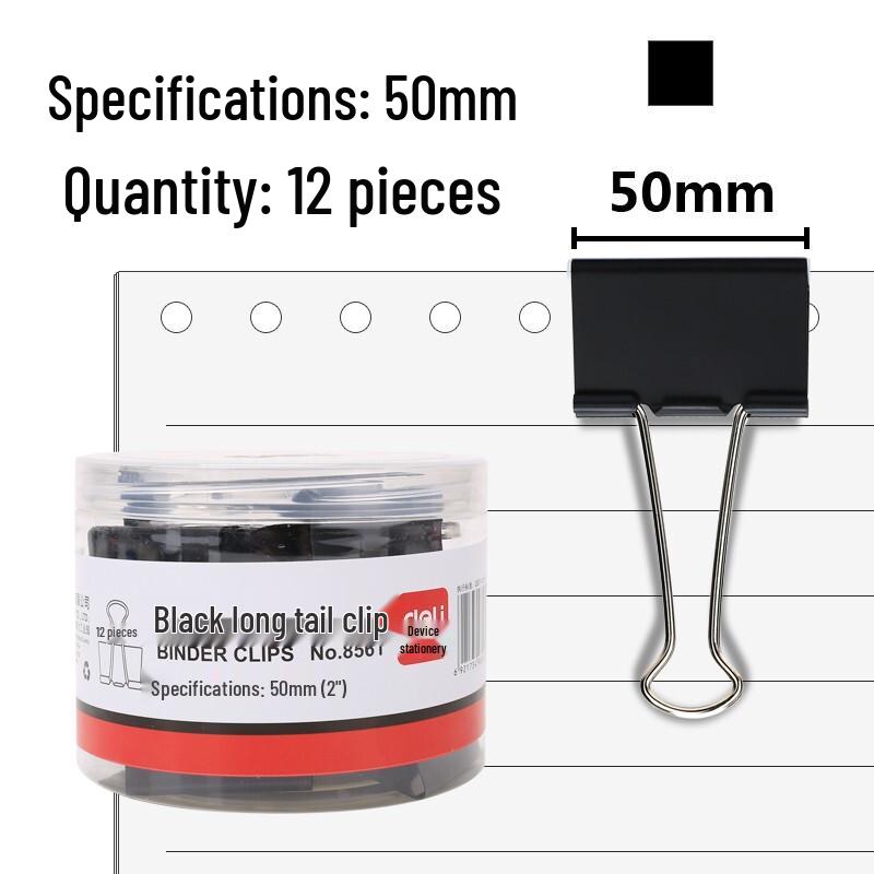 Deli 50mm Black Metal Binder Clips