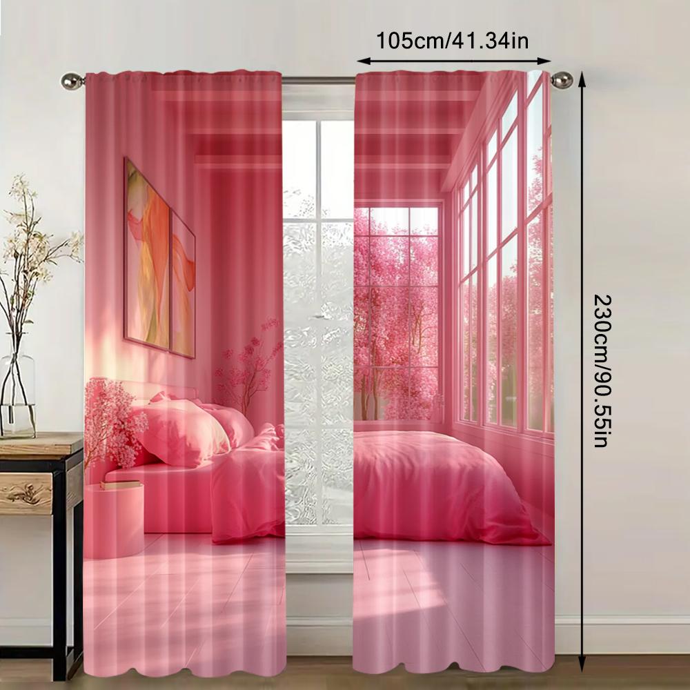 2 st, Gardiner Hot Pink Maskintvättbart Tyg, Utan Elektricitet Festlig Väggdekor Passar för Rum/sovrum/Fönsterdekor