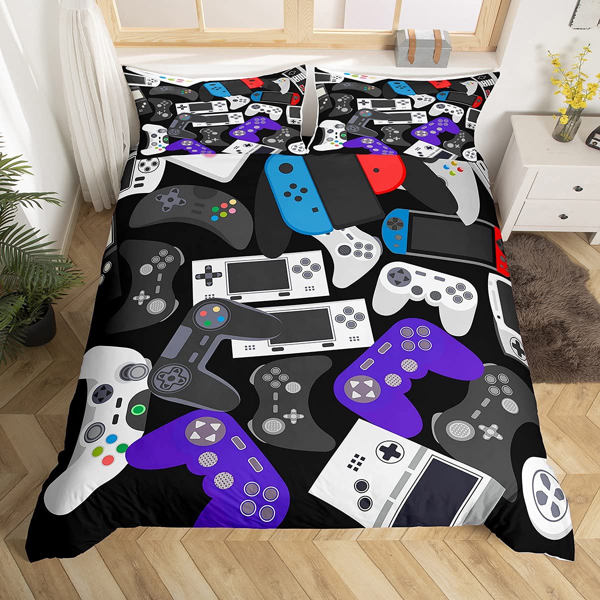 

Gaming Duvet Cover Set Gamer Room Decor For Boy Kids Teen Video Games Twin Bedding Set Gamepad Let s Play Quilt Cover (135x200cm)
